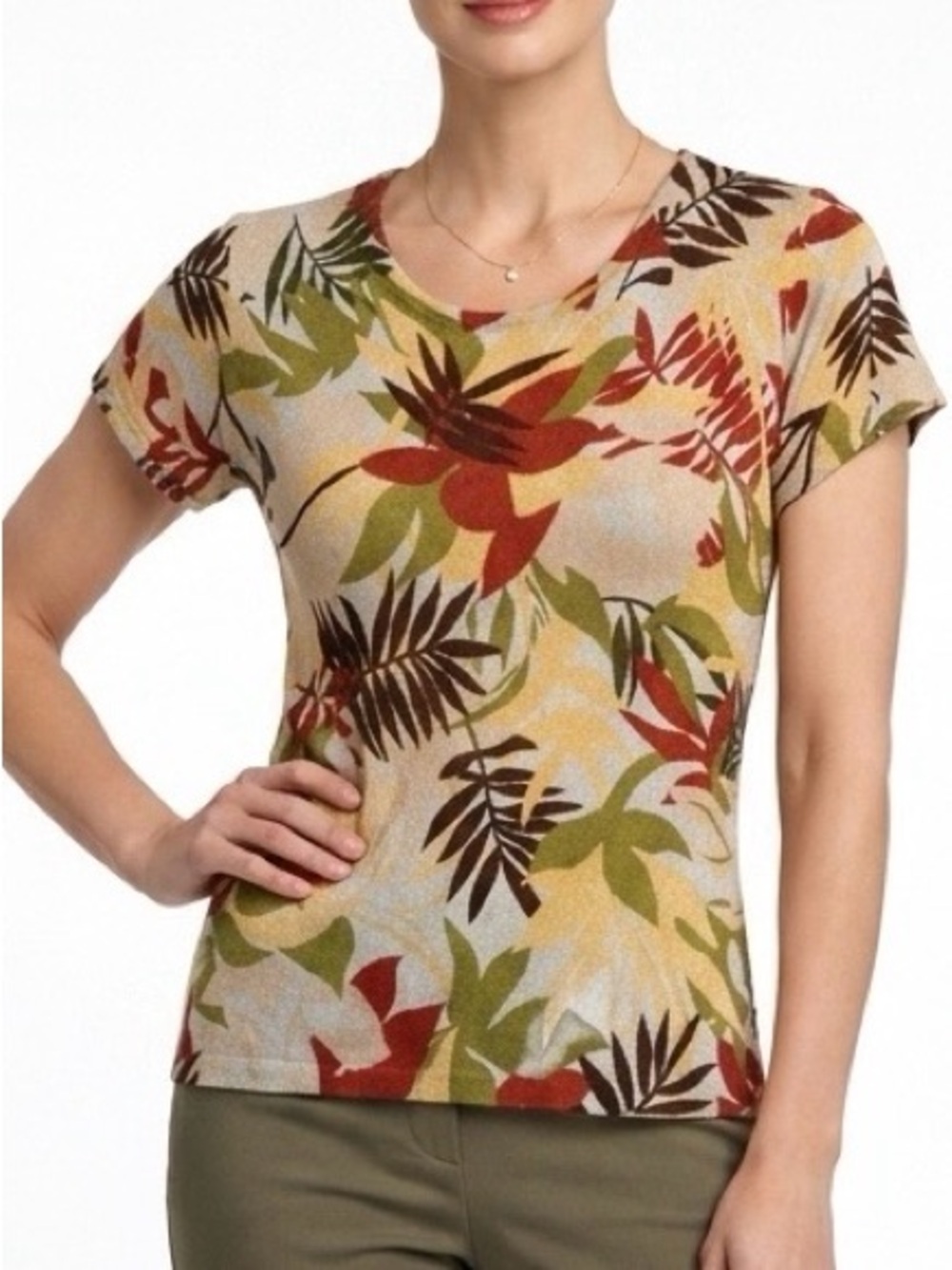 Botanical Short-Sleeve Knit Top